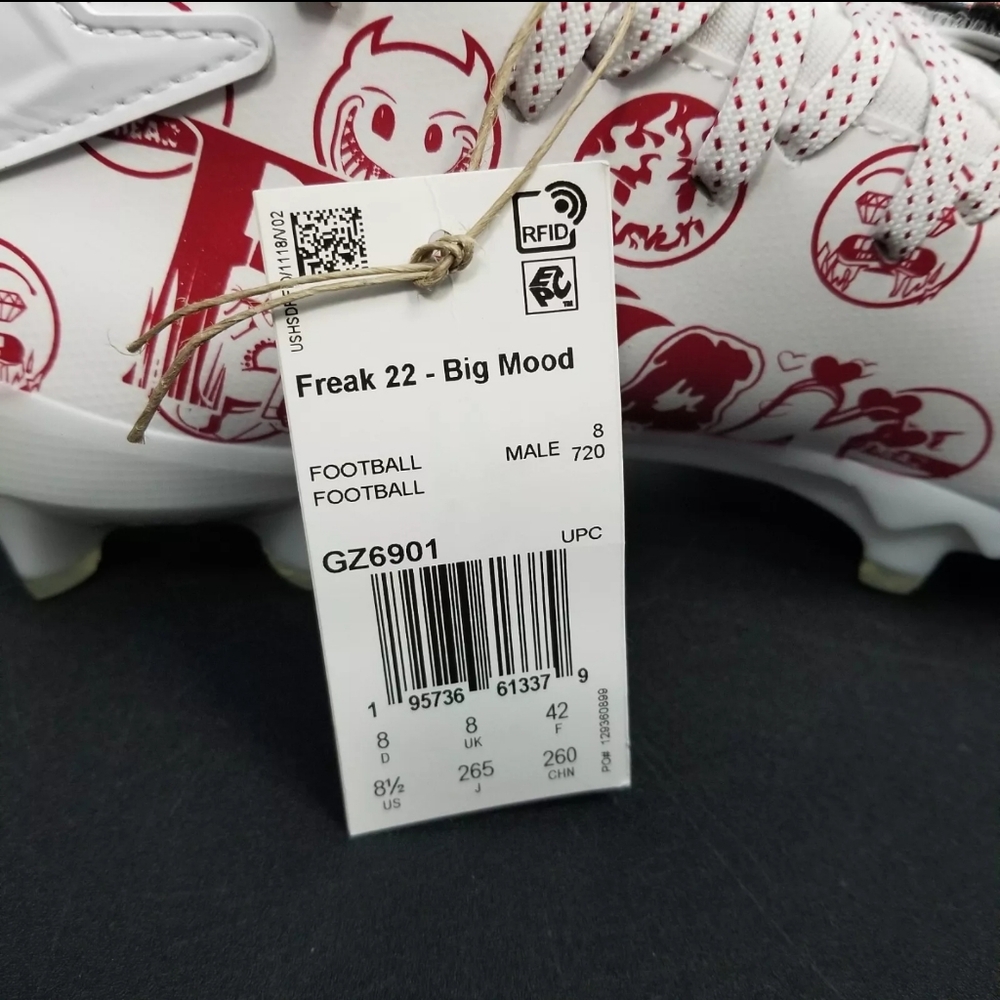 Adidas Size 8.5 Men Freak 22 Big Mood Football Cleats Shoes White Red GZ6901 - Picture 9 of 10